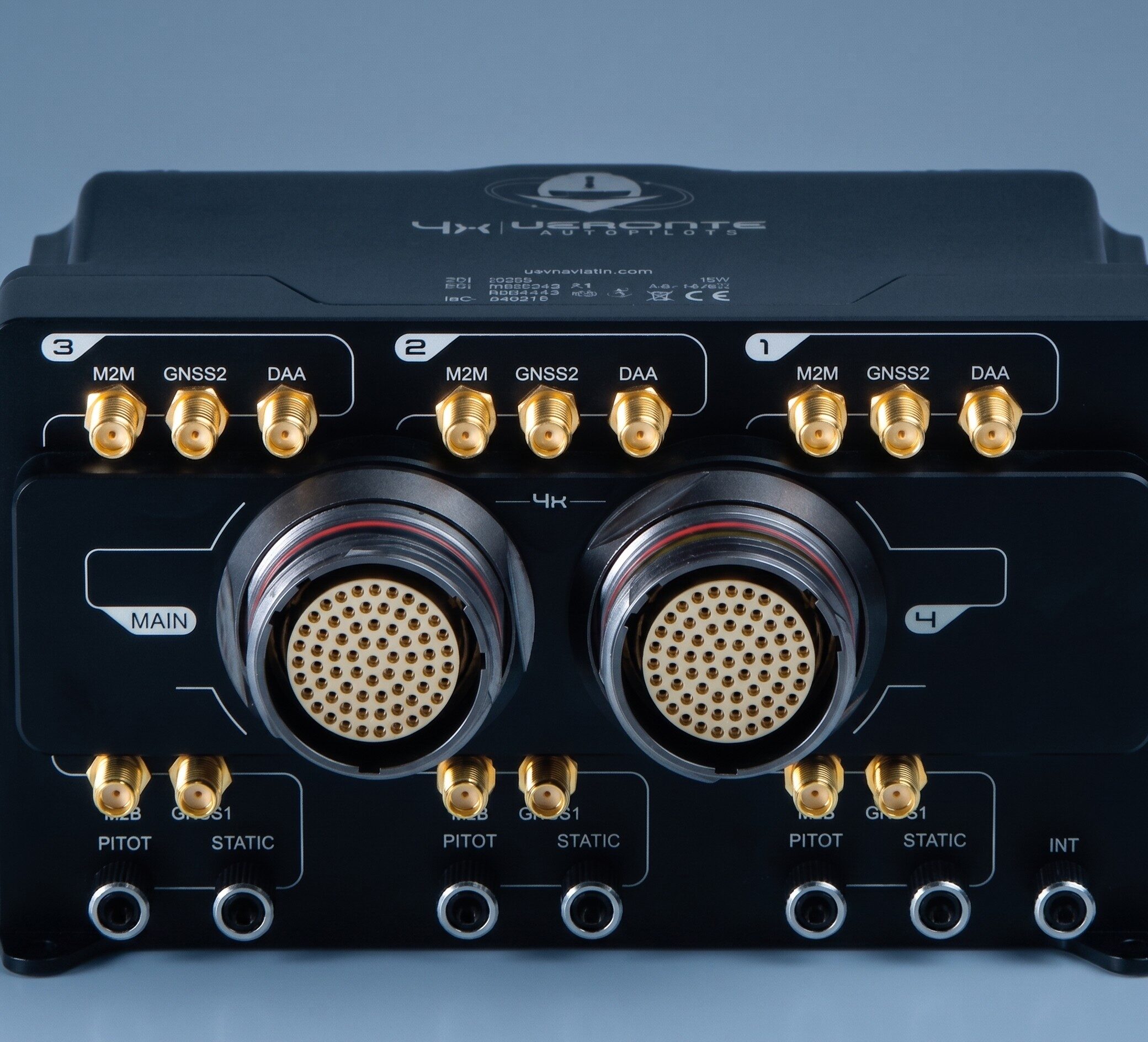 Veronte Autopilot 4x triple-redundant flight control computer with external arbiter voting system.
