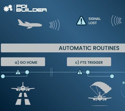Flowchart diagram detailing the three automatic routines (Go-Home, FTS Trigger, and Continue Mission) executed upon signal loss.